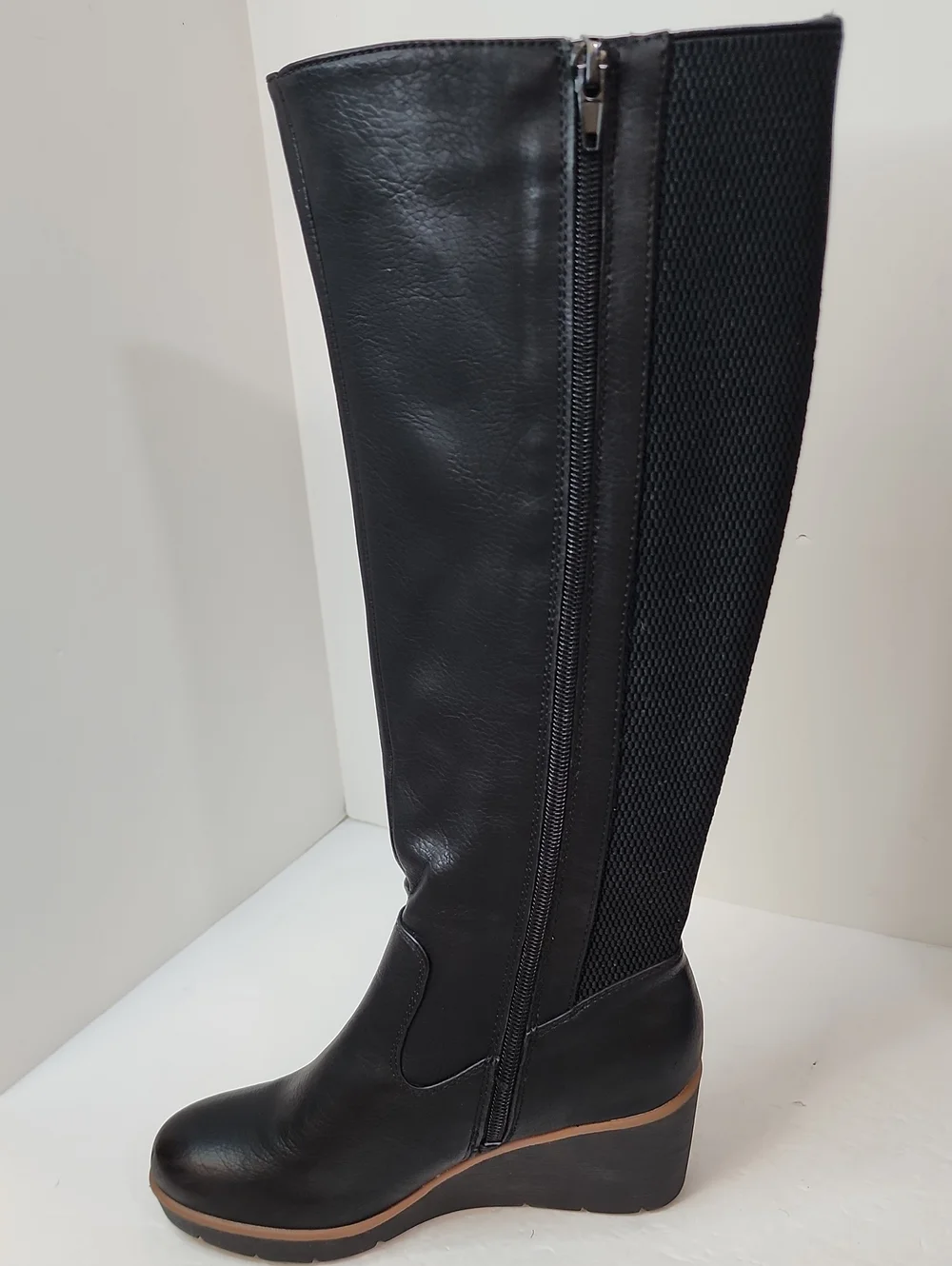 Naturalizer Black Leather Over the Knee Wedge Boots Size 5